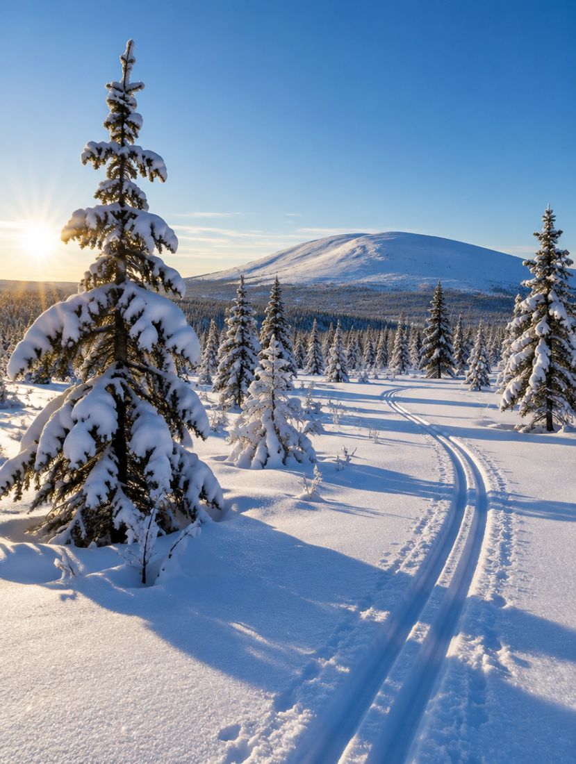 Kevättalven aurinko ja latu